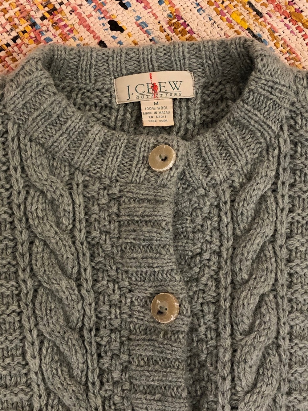 J.Crew 80s 90s Boxy Chunky Cable Knit Sage Green Cardigan Sweater - M - Picture 5 of 6